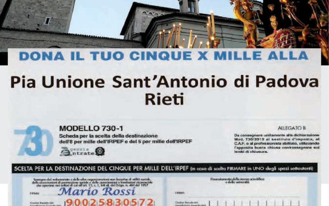 Dona il tuo 5×1000 alla Pia Unione Sant’Antonio di Padova Rieti
